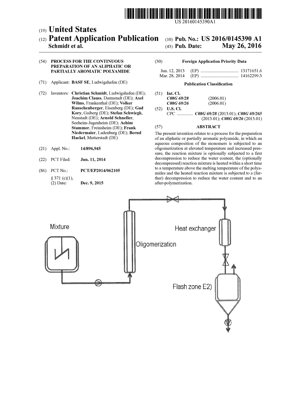 PROCESS FOR THE CONTINUOUS PREPARATION OF AN ALIPHATIC OR PARTIALLY     AROMATIC POLYAMIDE - diagram, schematic, and image 01