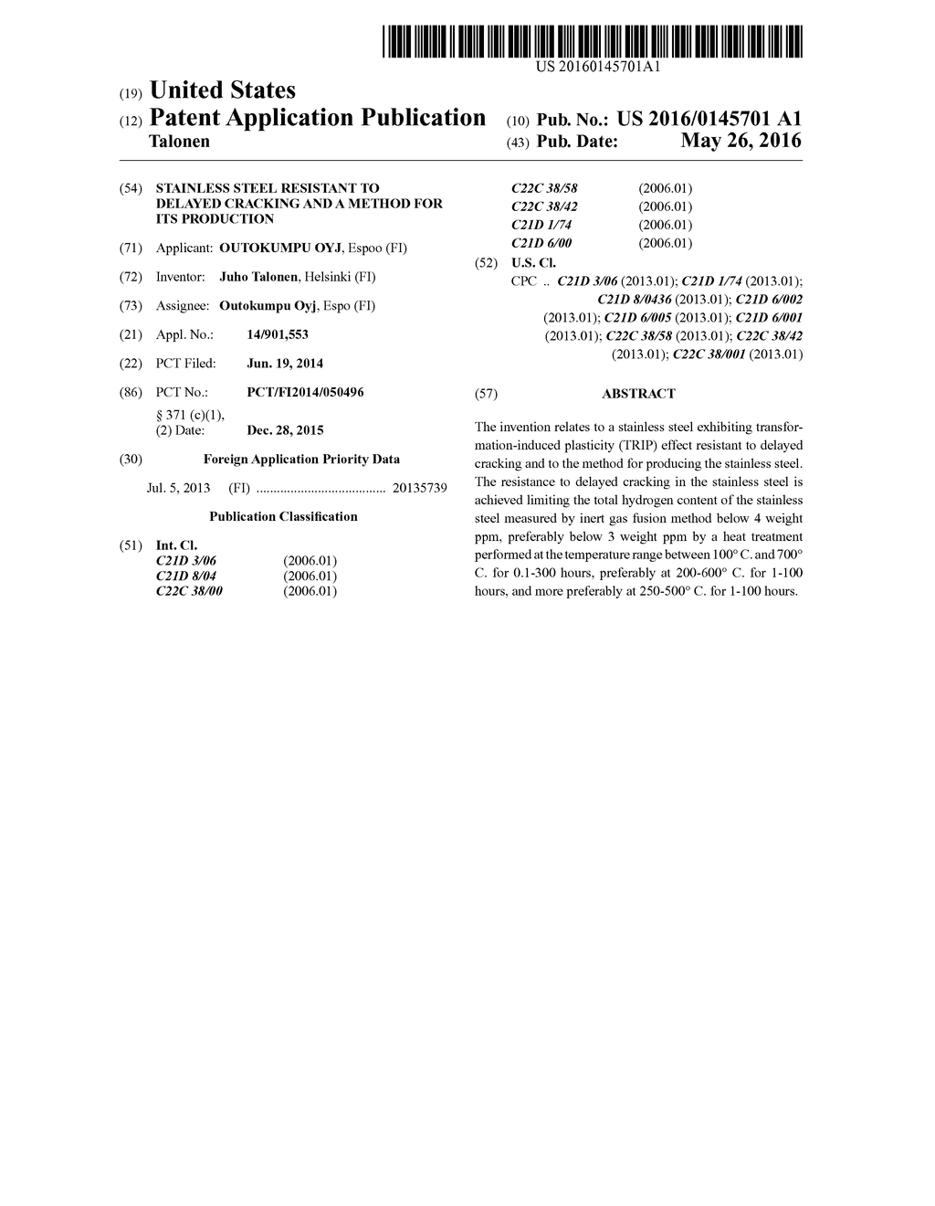 STAINLESS STEEL RESISTANT TO DELAYED CRACKING AND A METHOD FOR ITS     PRODUCTION - diagram, schematic, and image 01