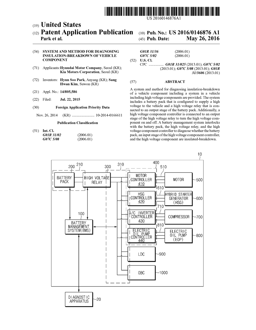 SYSTEM AND METHOD FOR DIAGNOSING INSULATION-BREAKDOWN OF VEHICLE COMPONENT - diagram, schematic, and image 01