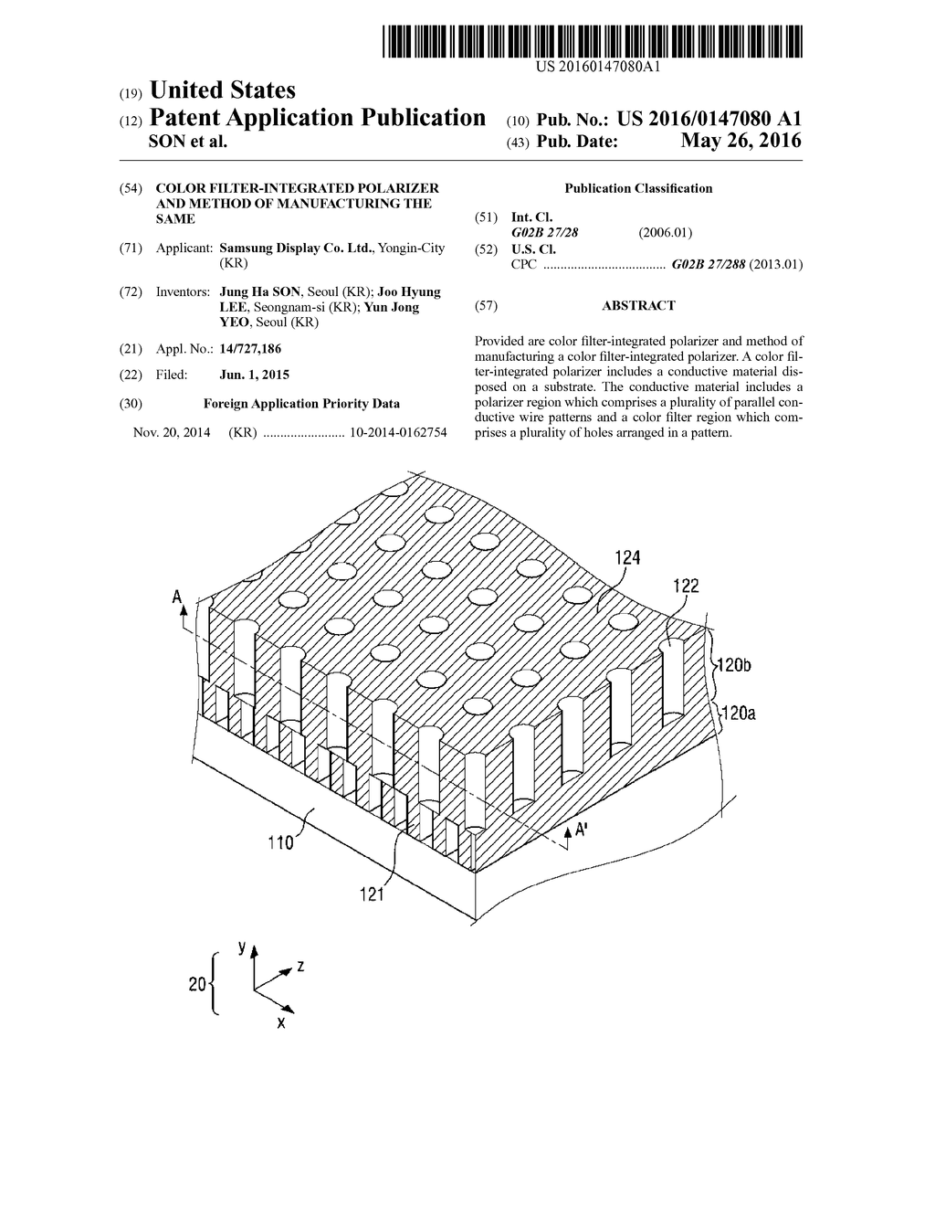 COLOR FILTER-INTEGRATED POLARIZER AND METHOD OF MANUFACTURING THE SAME - diagram, schematic, and image 01