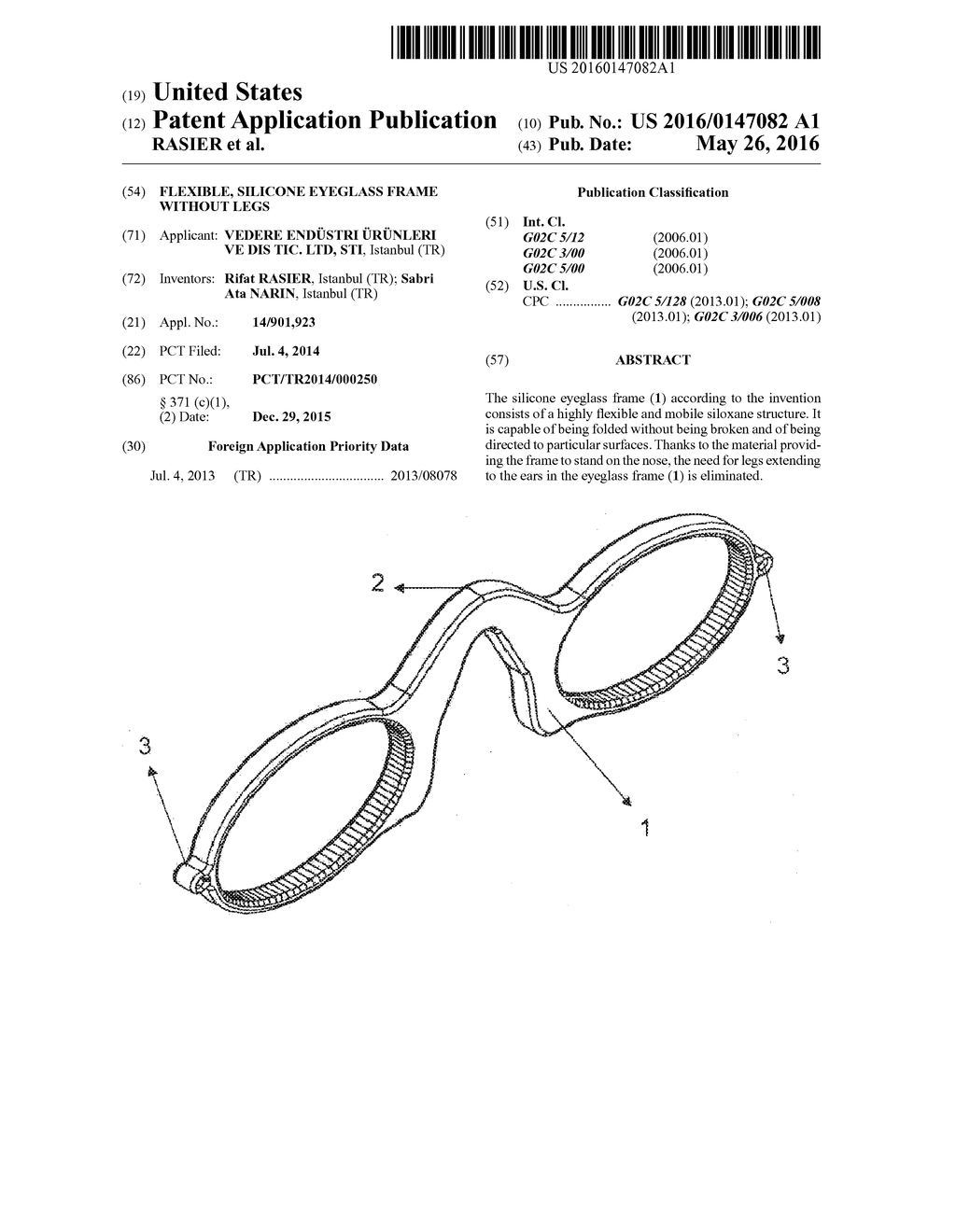 FLEXIBLE, SILICONE EYEGLASS FRAME WITHOUT LEGS - diagram, schematic, and image 01