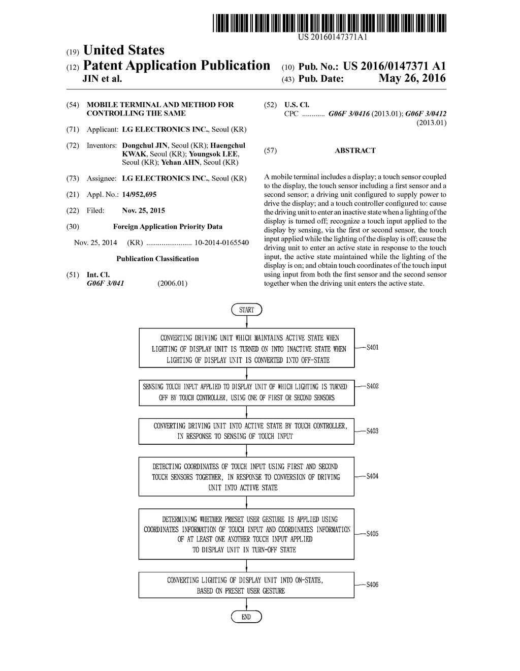 MOBILE TERMINAL AND METHOD FOR CONTROLLING THE SAME - diagram, schematic, and image 01