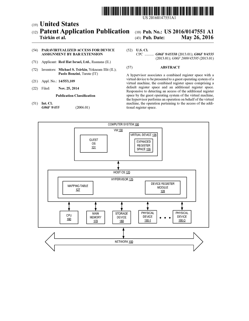 PARAVIRTUALIZED ACCESS FOR DEVICE ASSIGNMENT BY BAR EXTENSION - diagram, schematic, and image 01