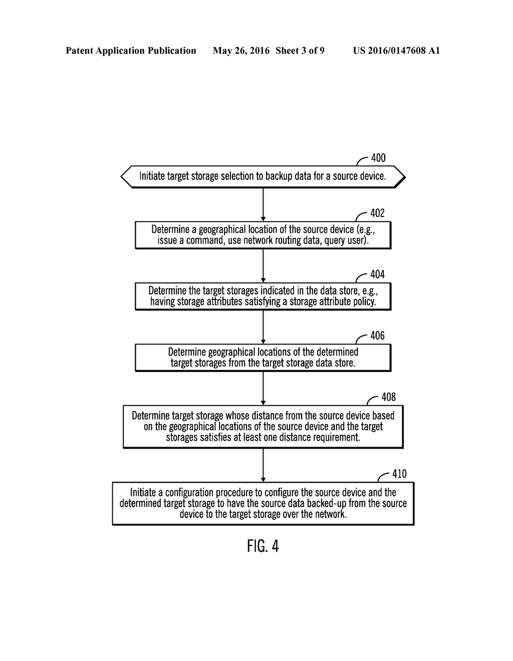 USING GEOGRAPHICAL LOCATION INFORMATION TO PROVISION MULTIPLE TARGET     STORAGES FOR A SOURCE DEVICE - diagram, schematic, and image 04