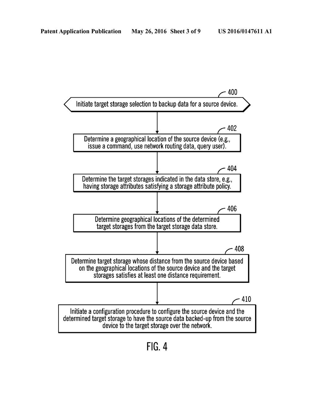 USING GEOGRAPHICAL LOCATION INFORMATION TO PROVISION MULTIPLE TARGET     STORAGES FOR A SOURCE DEVICE - diagram, schematic, and image 04