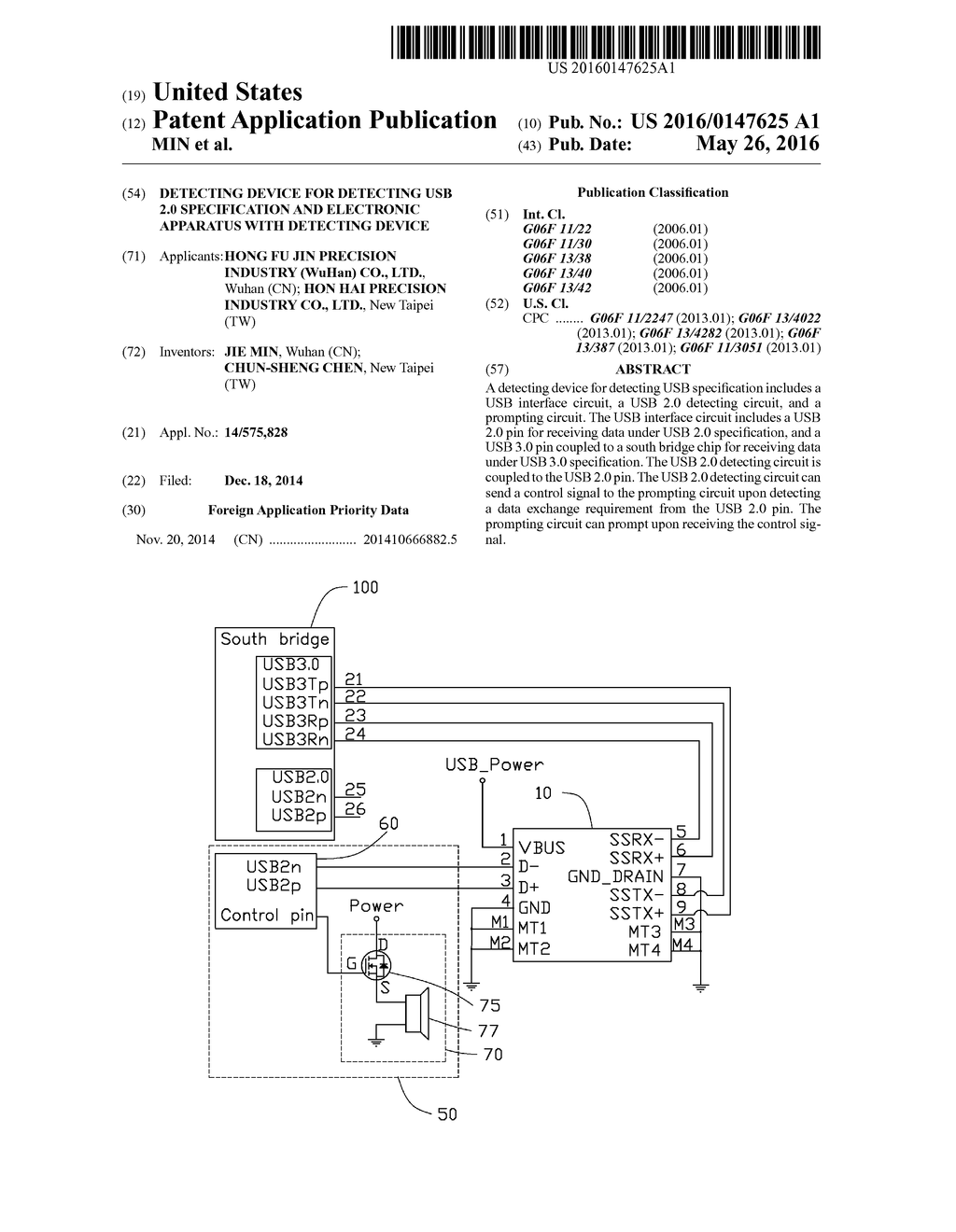 DETECTING DEVICE FOR DETECTING USB 2.0 SPECIFICATION AND ELECTRONIC     APPARATUS WITH DETECTING DEVICE - diagram, schematic, and image 01