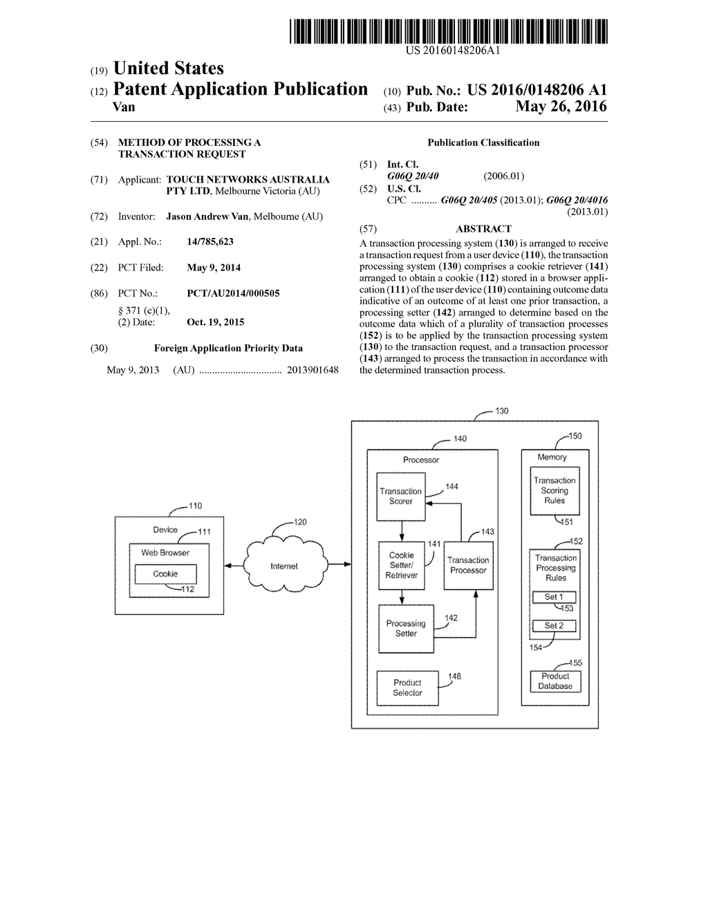 METHOD OF PROCESSING A TRANSACTION REQUEST - diagram, schematic, and image 01