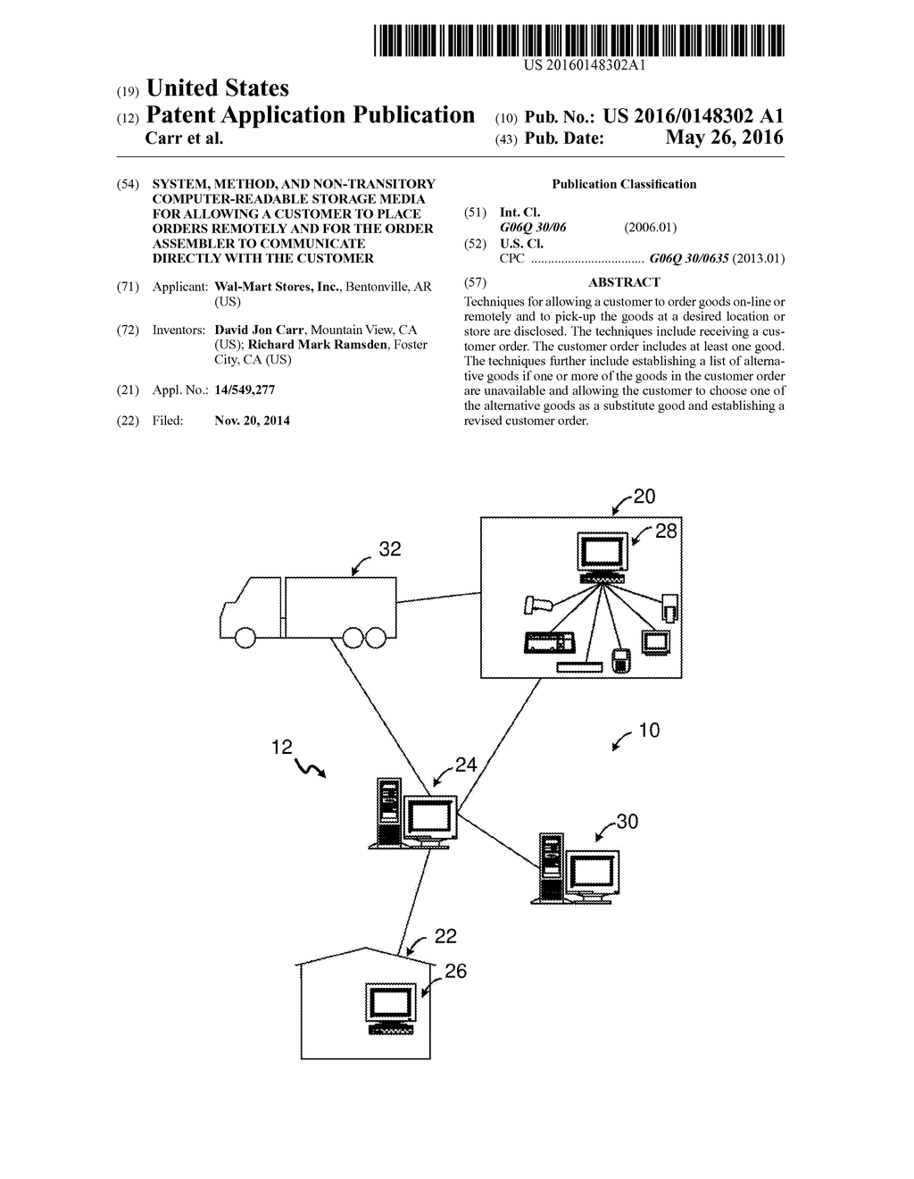 SYSTEM, METHOD, AND NON-TRANSITORY COMPUTER-READABLE STORAGE MEDIA FOR     ALLOWING A CUSTOMER TO PLACE ORDERS REMOTELY AND FOR THE ORDER ASSEMBLER     TO COMMUNICATE DIRECTLY WITH THE CUSTOMER - diagram, schematic, and image 01