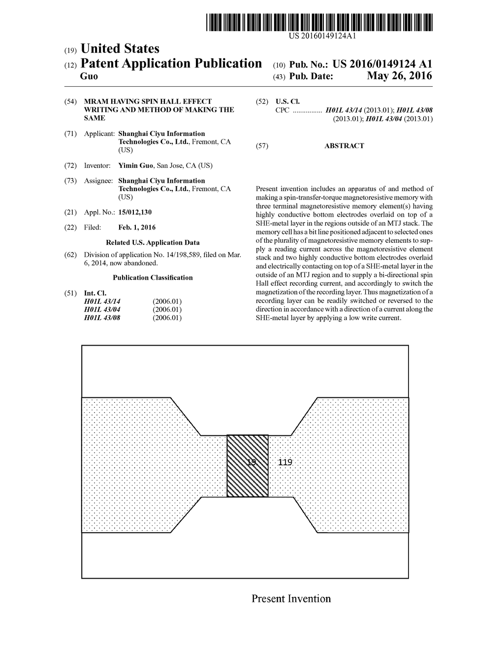 MRAM HAVING SPIN HALL EFFECT WRITING AND METHOD OF MAKING THE SAME - diagram, schematic, and image 01