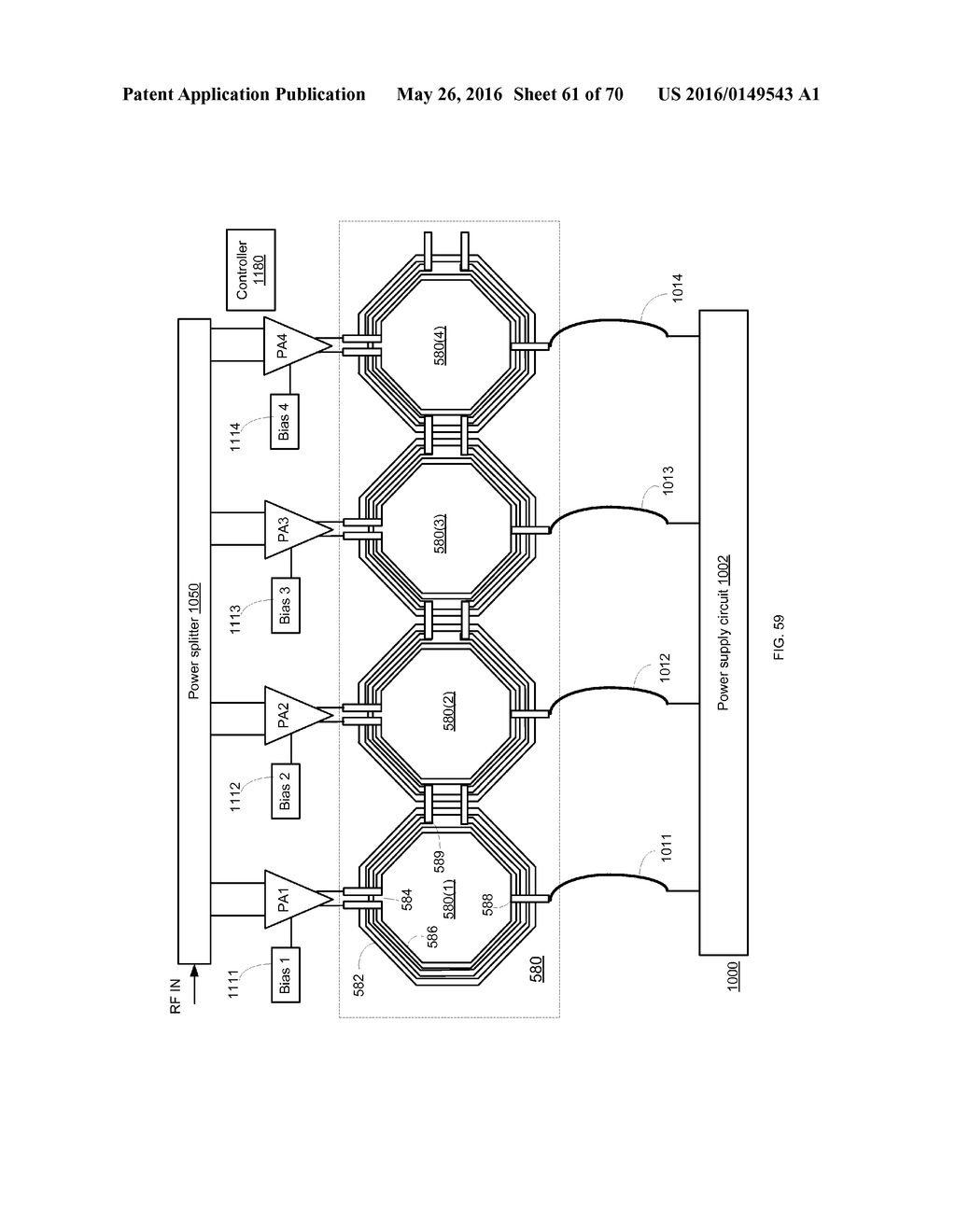 LINEAR ROW ARRAY INTEGRATED POWER COMBINER FOR RF POWER AMPLIFIERS - diagram, schematic, and image 62