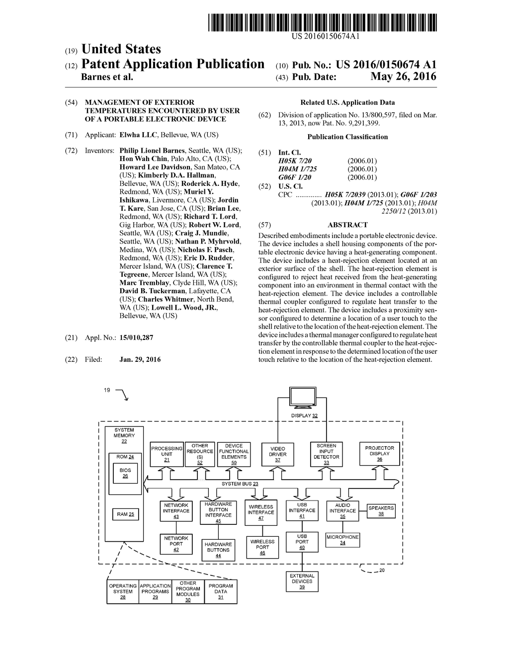 MANAGEMENT OF EXTERIOR TEMPERATURES ENCOUNTERED BY USER OF A PORTABLE     ELECTRONIC DEVICE - diagram, schematic, and image 01