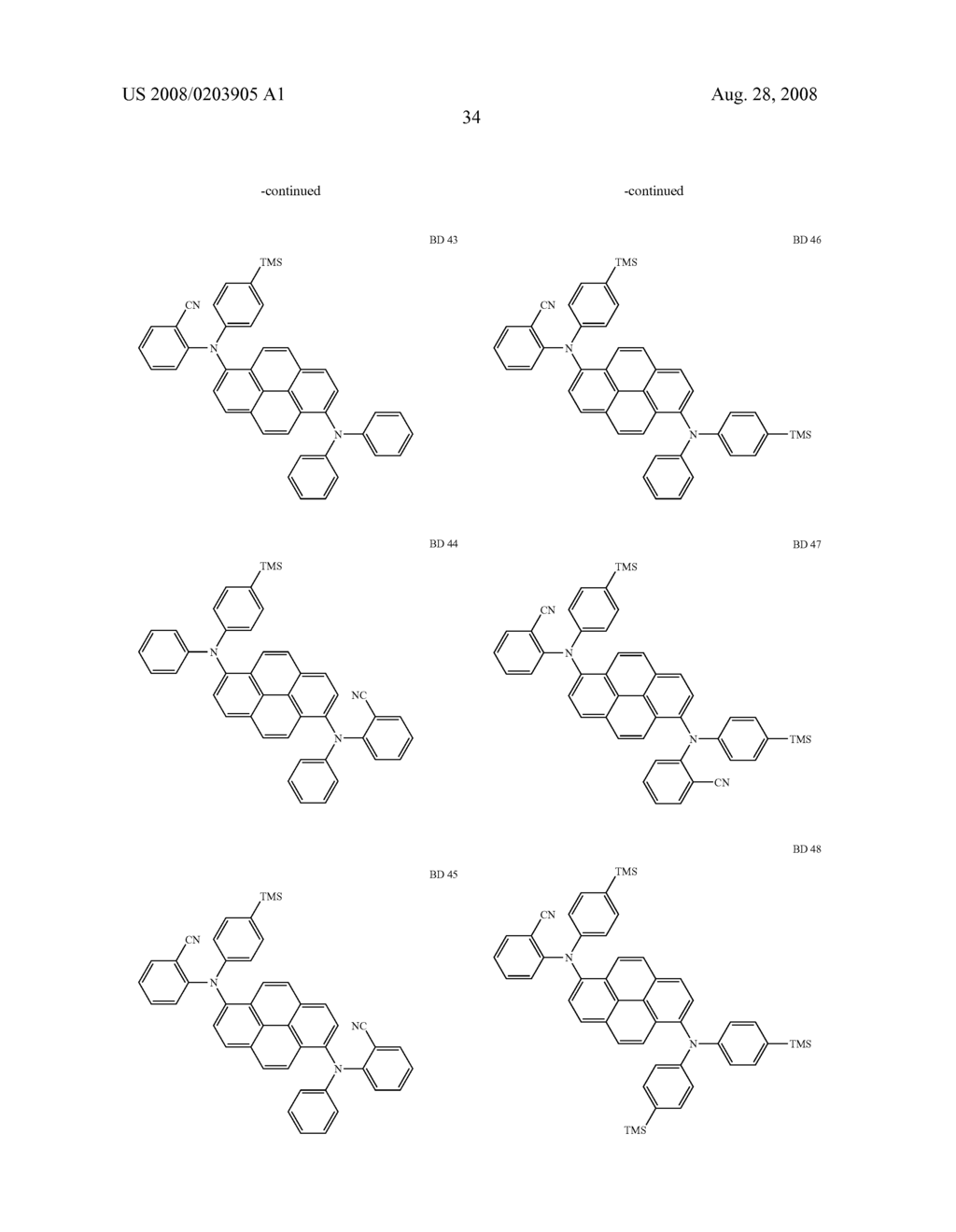 Blue light emitting compound and organic electroluminescent device using the same - diagram, schematic, and image 36