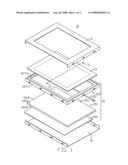 Liquid crystal display with accommodating frame having reflecting portion and light absorbing portion diagram and image