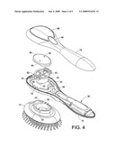 Vibrating hair brush with curvilinear planar movement for enhanced detangling of hair diagram and image