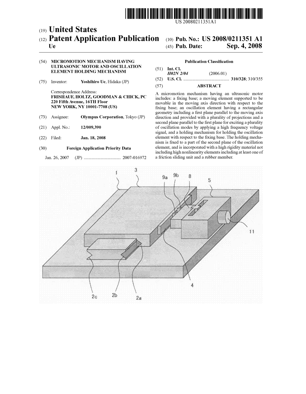 Micromotion mechanism having ultrasonic motor and oscillation element holding mechanism - diagram, schematic, and image 01