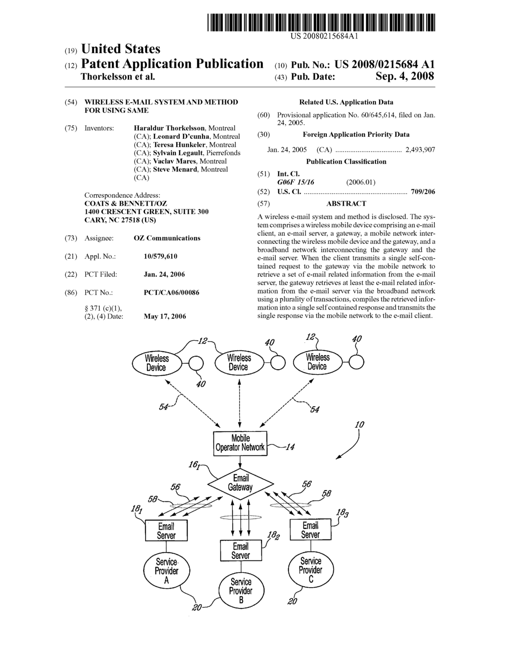 Wireless E-Mail System and Method for Using Same - diagram, schematic, and image 01