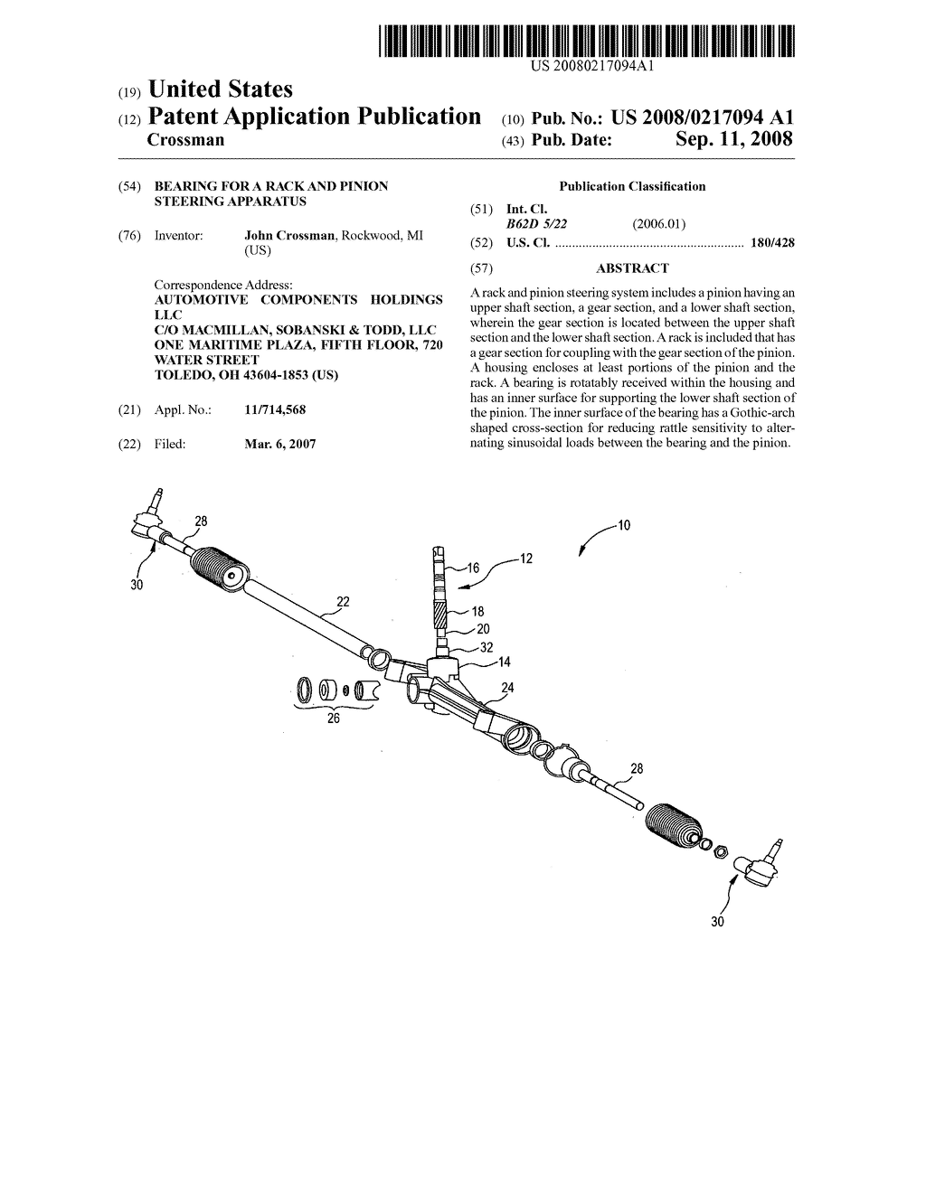 Bearing for a rack and pinion steering apparatus - diagram, schematic, and image 01