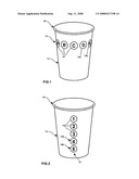 Drinking cup identification method and system comprising individal identifying indicia associated with each cup in a group of identical cups so as to facilitate visual discrimation of one cup form another diagram and image