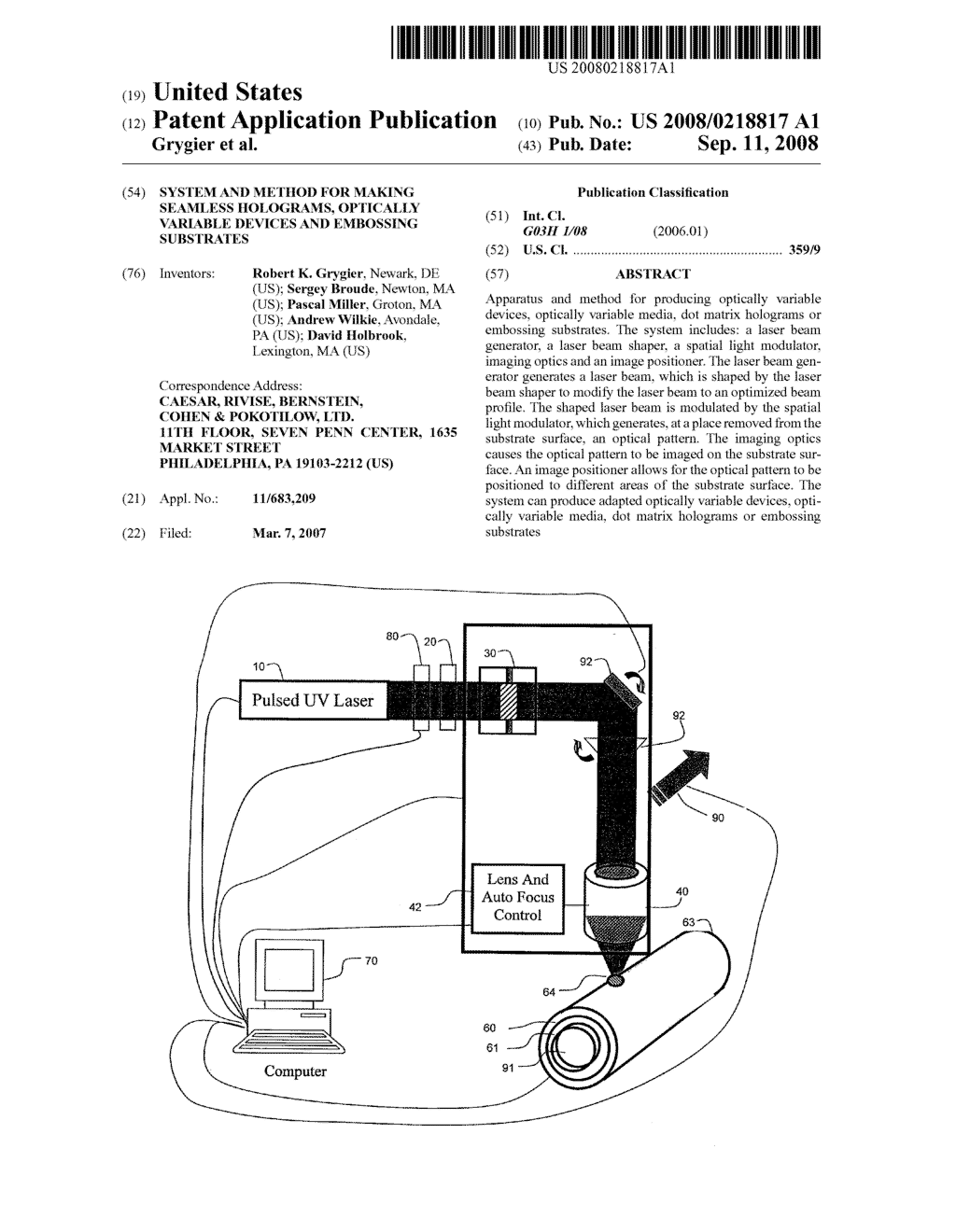 SYSTEM AND METHOD FOR MAKING SEAMLESS HOLOGRAMS, OPTICALLY VARIABLE DEVICES AND EMBOSSING SUBSTRATES - diagram, schematic, and image 01