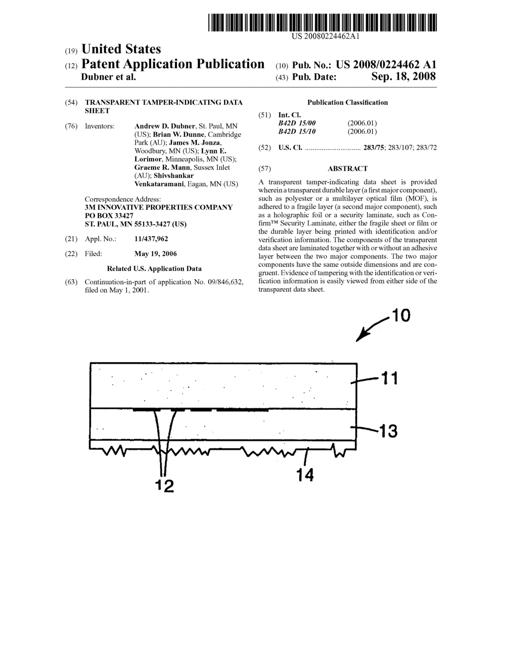 Transparent tamper-indicating data sheet - diagram, schematic, and image 01