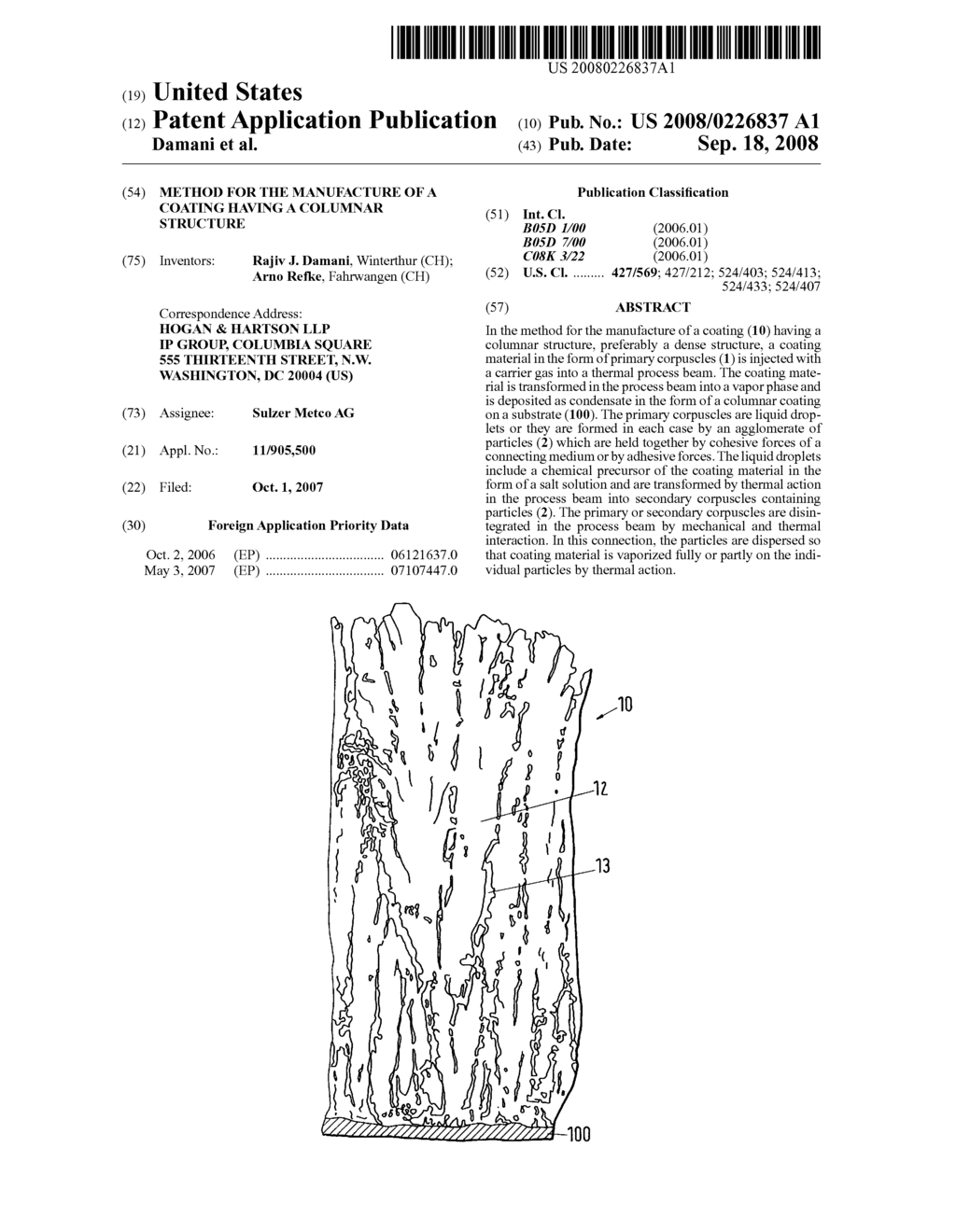 Method for the manufacture of a coating having a columnar structure - diagram, schematic, and image 01