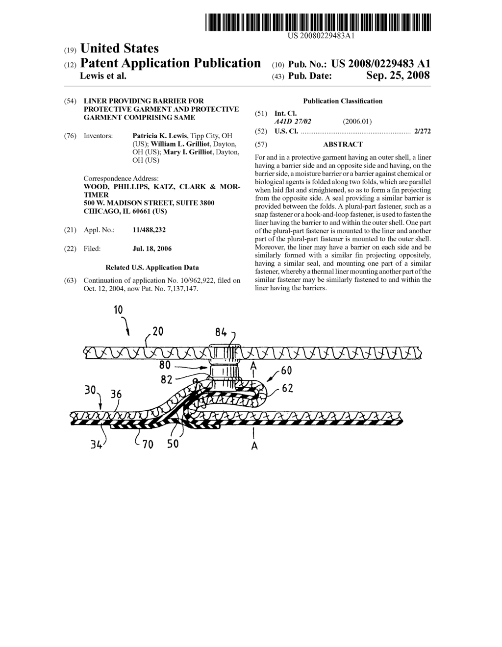 LINER PROVIDING BARRIER FOR PROTECTIVE GARMENT AND PROTECTIVE GARMENT COMPRISING SAME - diagram, schematic, and image 01