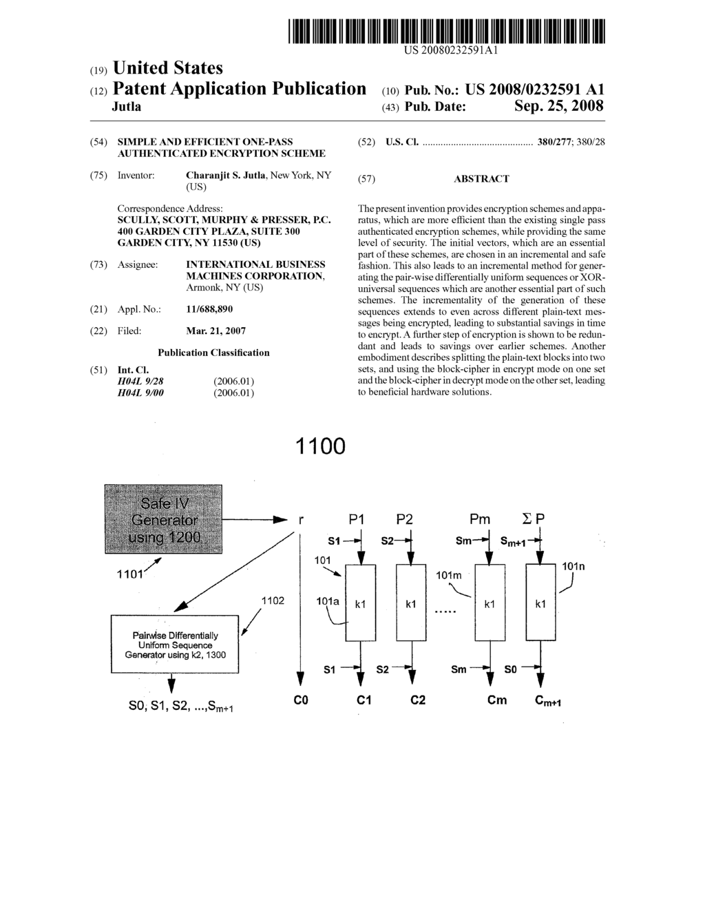 SIMPLE AND EFFICIENT ONE-PASS AUTHENTICATED ENCRYPTION SCHEME - diagram, schematic, and image 01