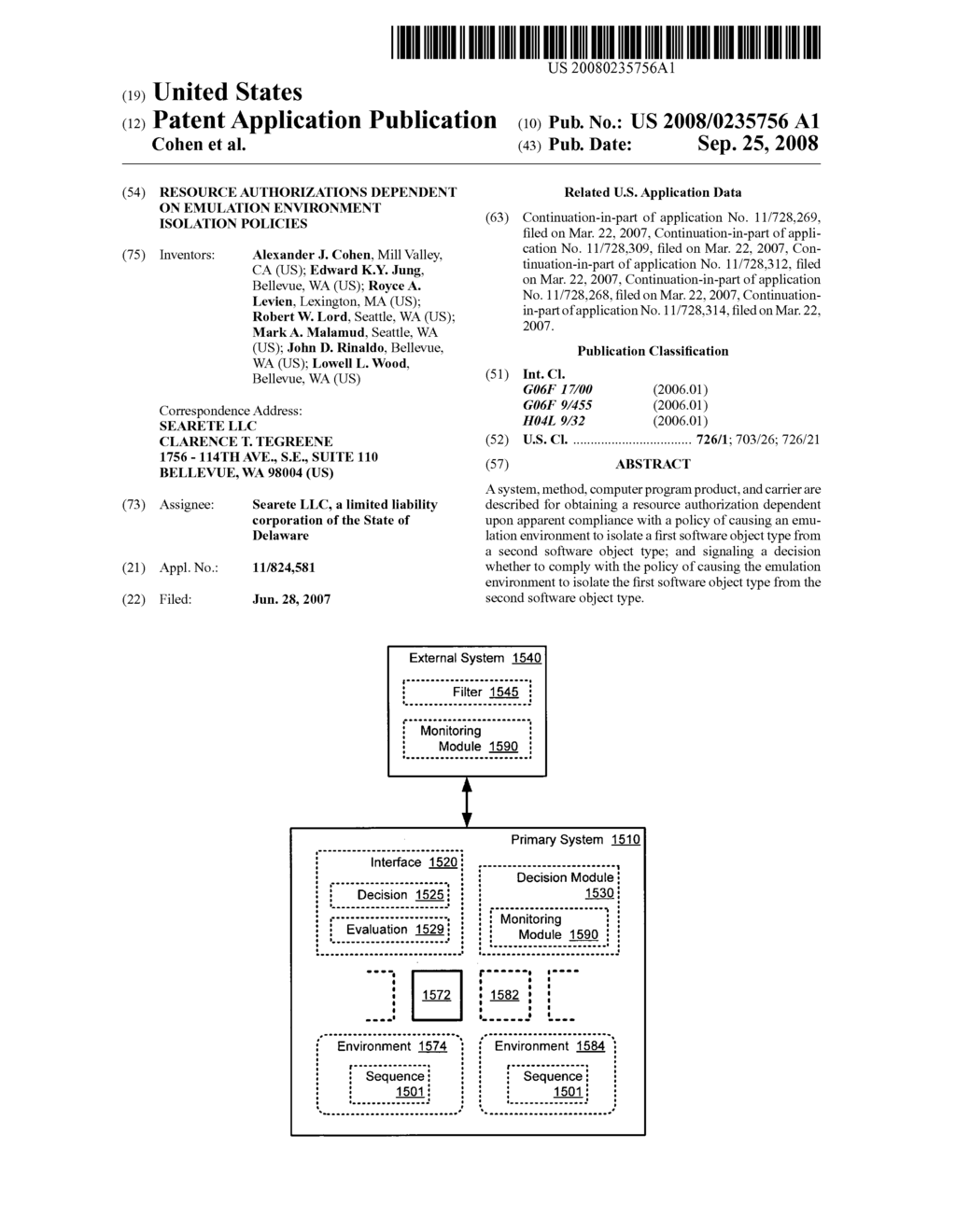 Resource authorizations dependent on emulation environment isolation policies - diagram, schematic, and image 01