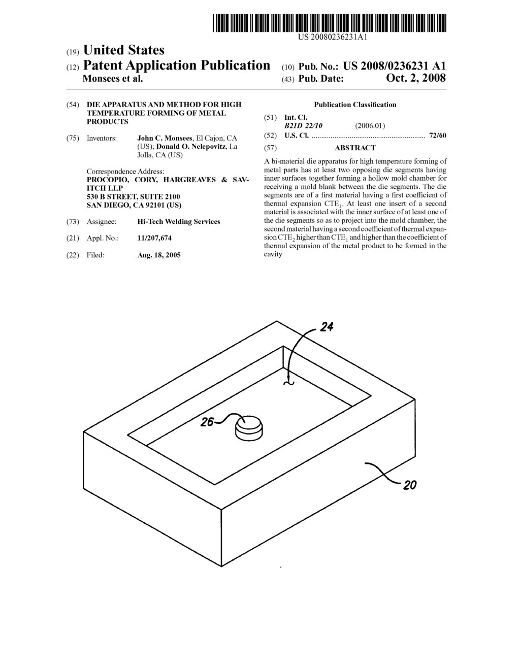 DIE APPARATUS AND METHOD FOR HIGH TEMPERATURE FORMING OF METAL PRODUCTS - diagram, schematic, and image 01