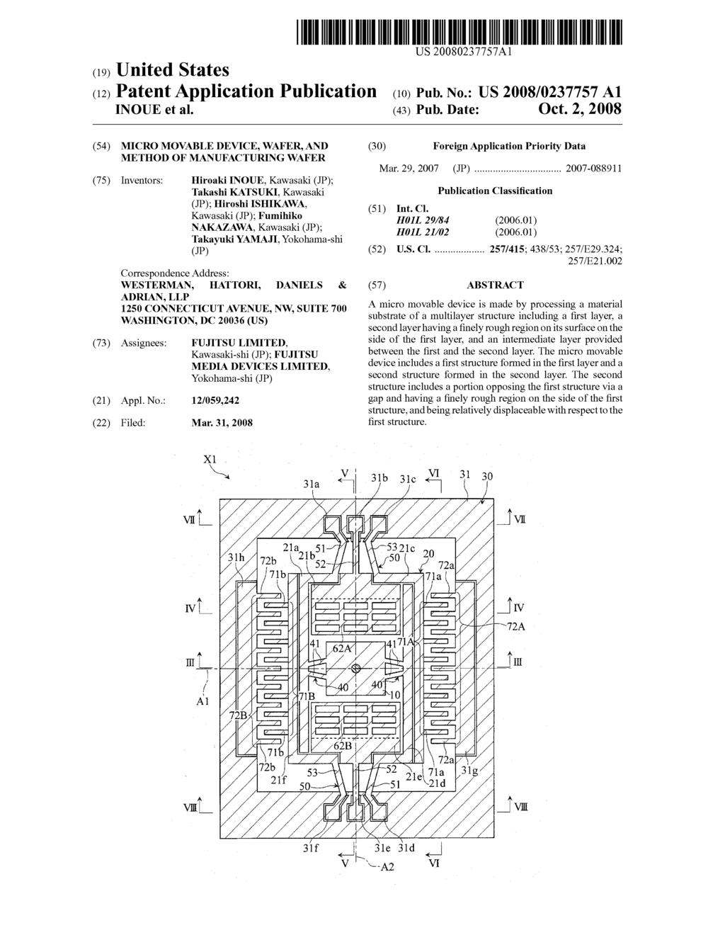 MICRO MOVABLE DEVICE, WAFER, AND METHOD OF MANUFACTURING WAFER - diagram, schematic, and image 01