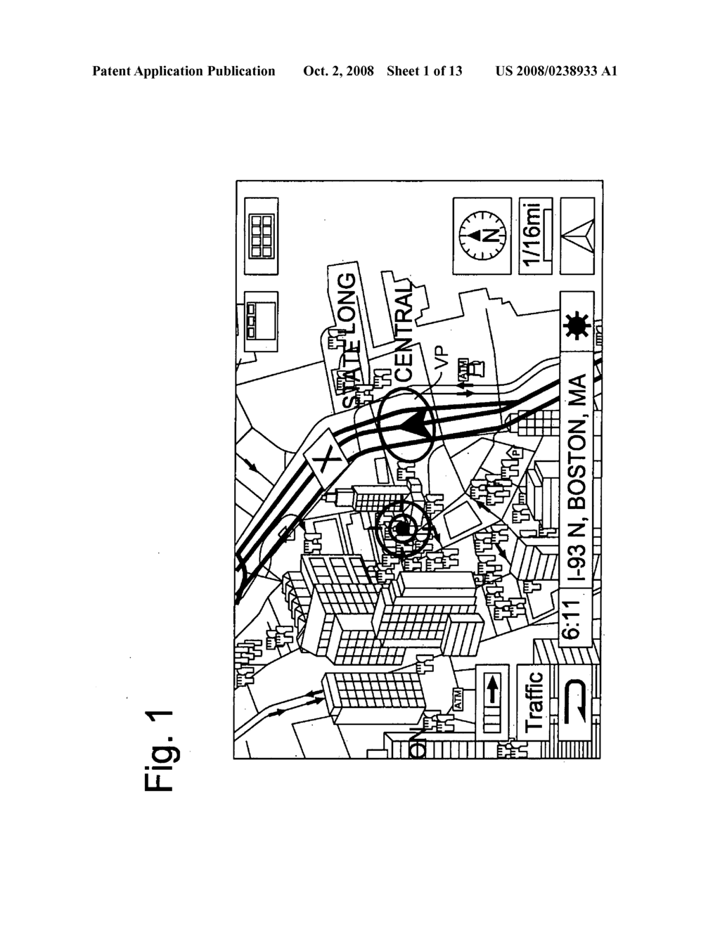 Display method and apparatus for adjusting contrast of map elements for navigation system - diagram, schematic, and image 02