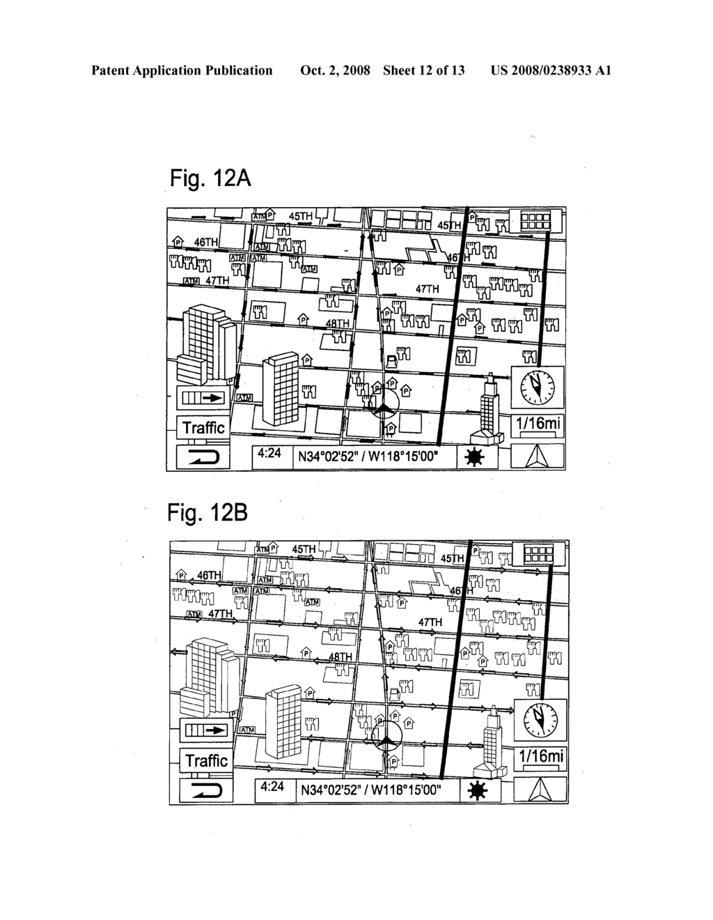 Display method and apparatus for adjusting contrast of map elements for navigation system - diagram, schematic, and image 13