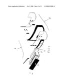 Head-mounted rear vision system diagram and image