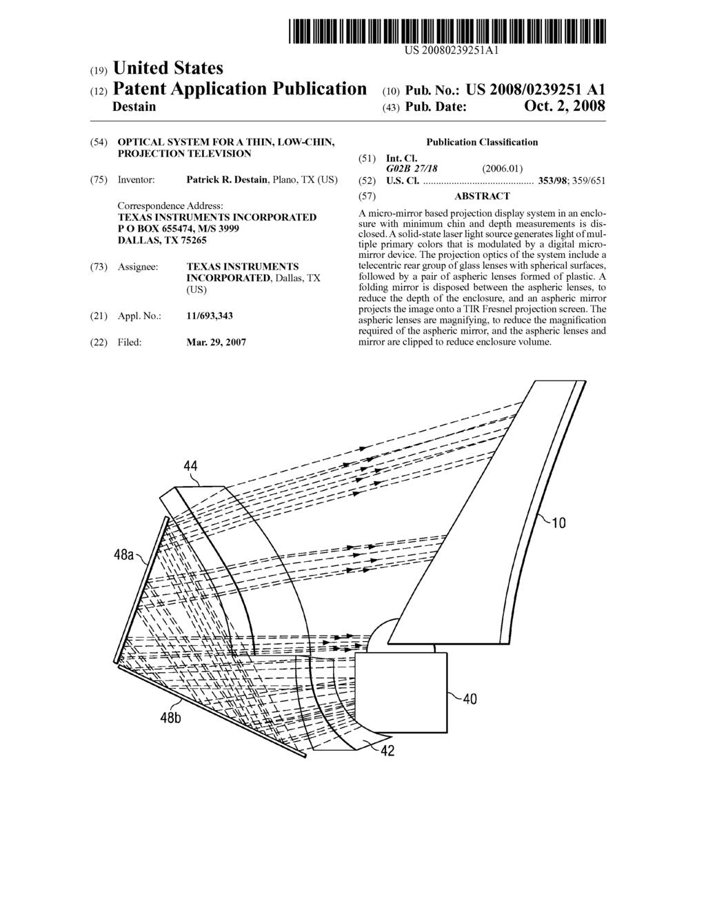 Optical System for a Thin, Low-Chin, Projection Television - diagram, schematic, and image 01