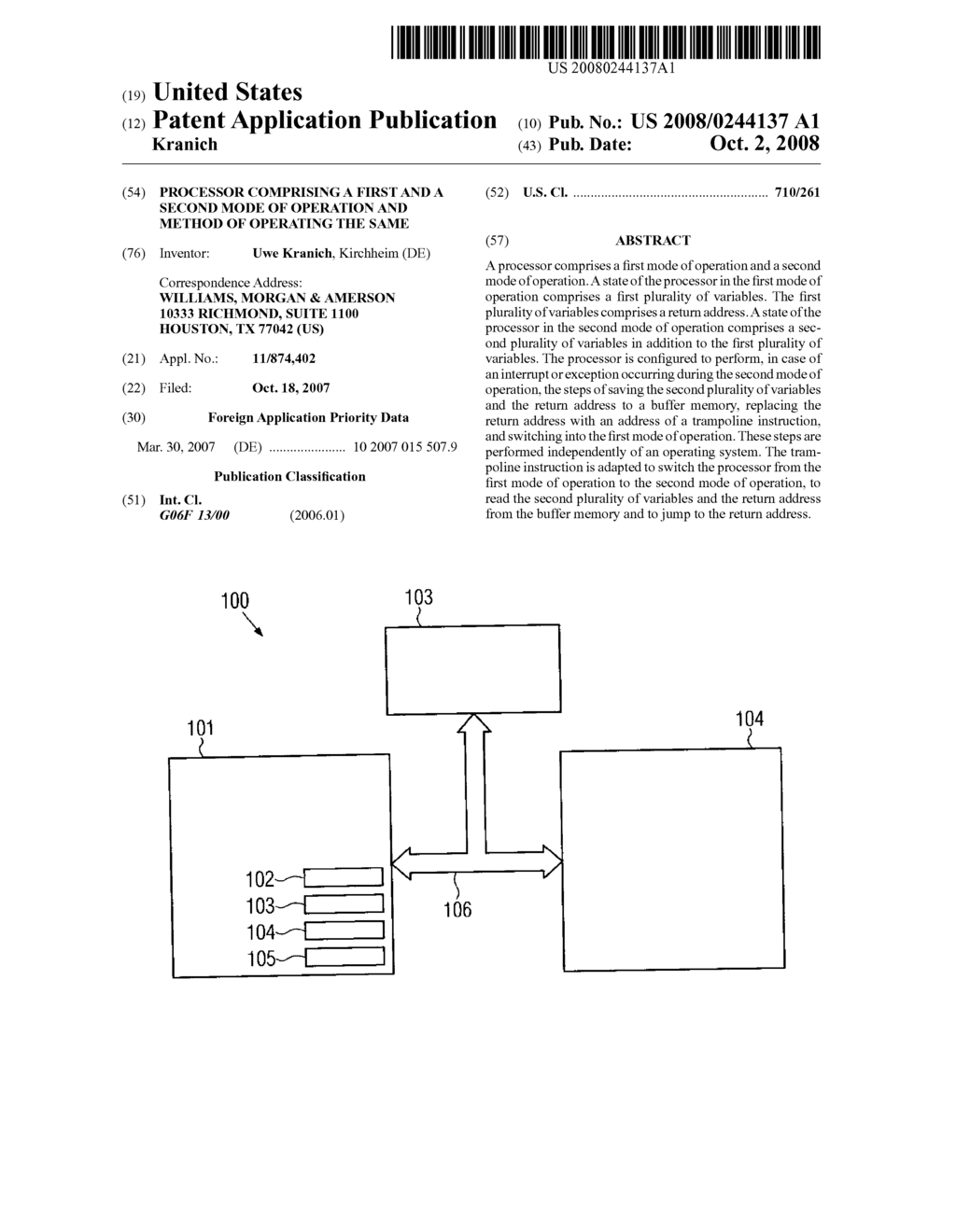 PROCESSOR COMPRISING A FIRST AND A SECOND MODE OF OPERATION AND METHOD OF OPERATING THE SAME - diagram, schematic, and image 01