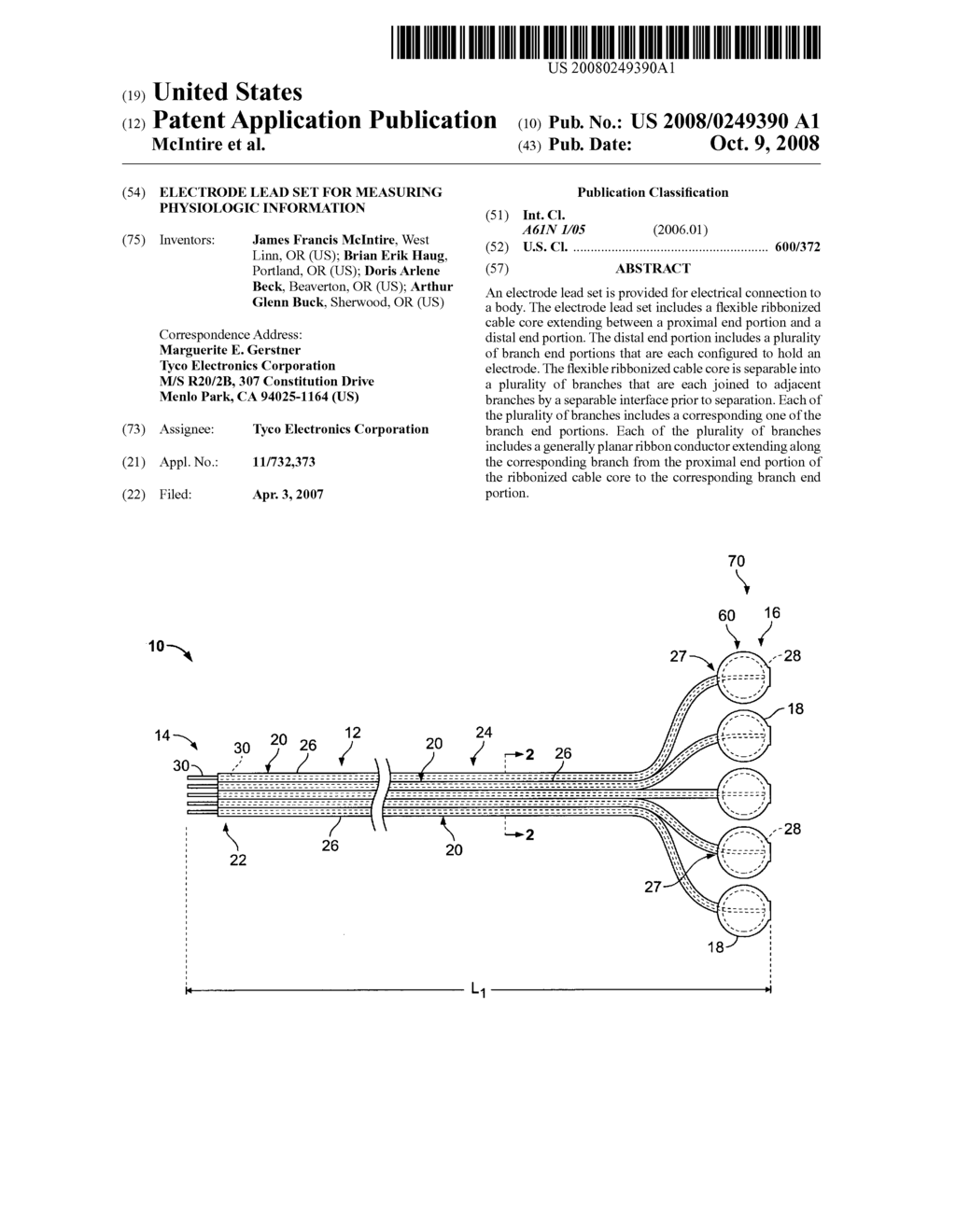 Electrode lead set for measuring physiologic information - diagram, schematic, and image 01