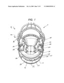 Sports helmet with quick-release faceguard connector and adjustable internal pad element diagram and image