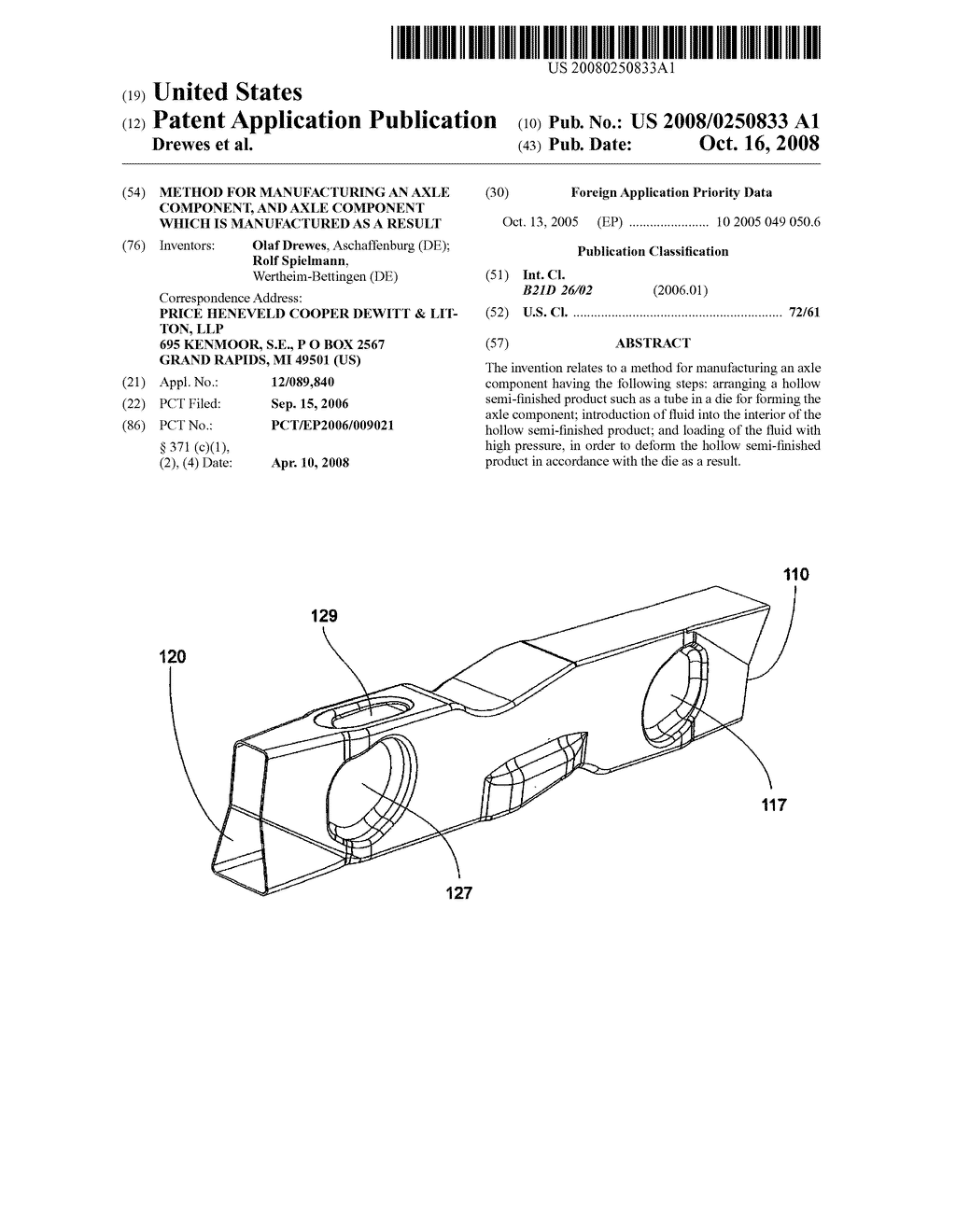 Method For Manufacturing an Axle Component, and Axle Component Which is Manufactured as a Result - diagram, schematic, and image 01