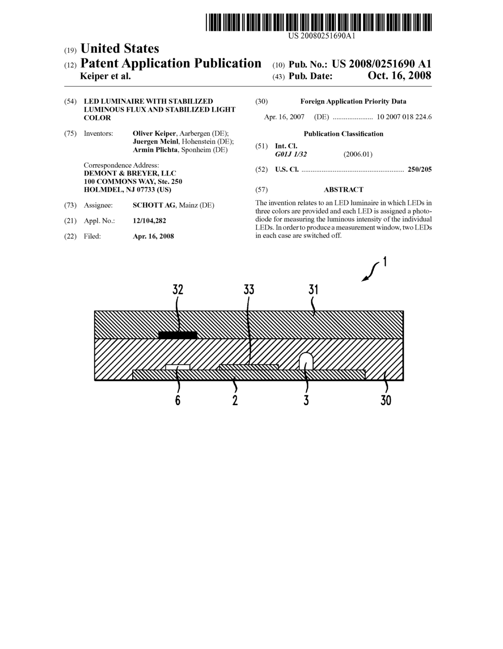 LED luminaire with stabilized luminous flux and stabilized light color - diagram, schematic, and image 01