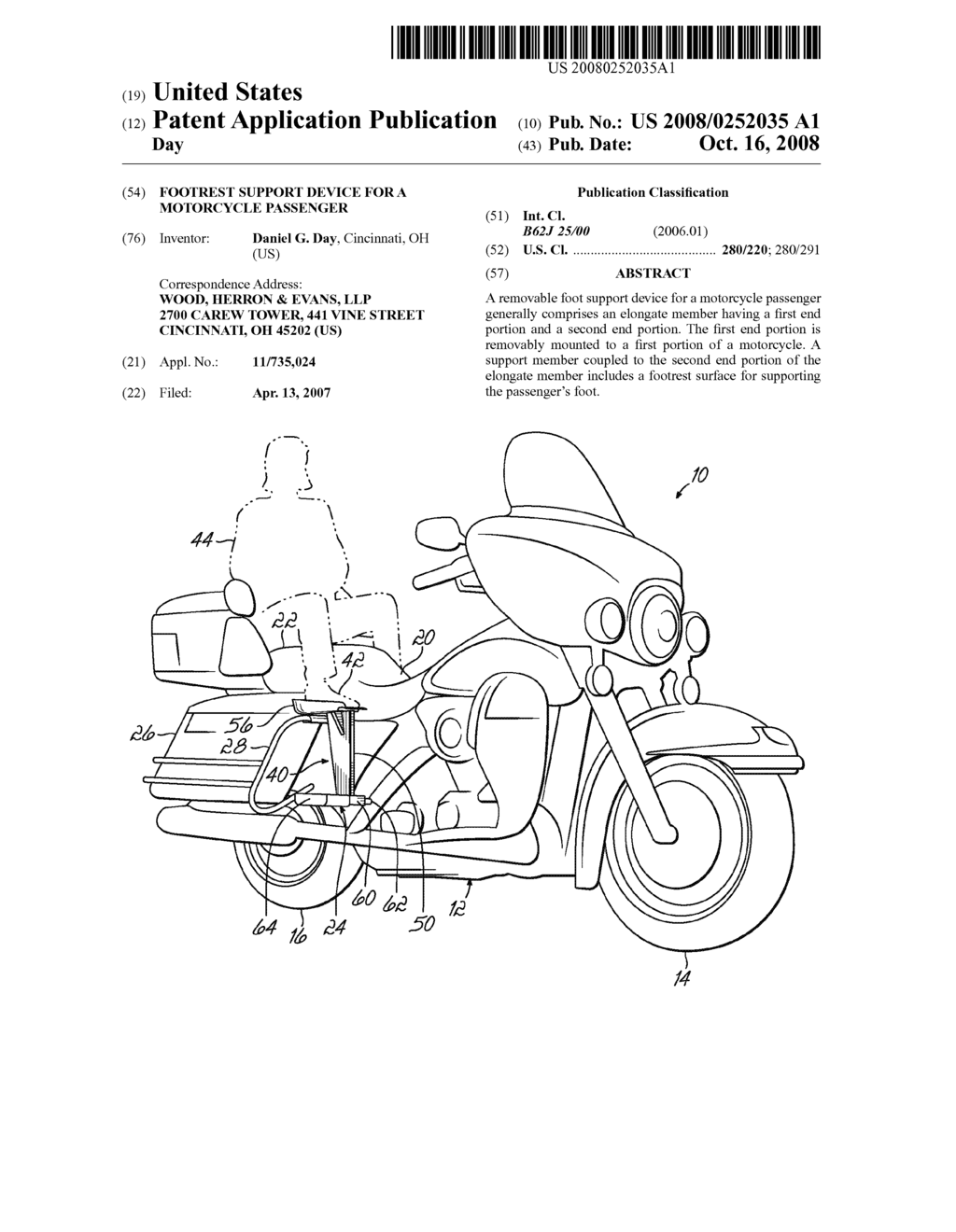 FOOTREST SUPPORT DEVICE FOR A MOTORCYCLE PASSENGER - diagram, schematic, and image 01