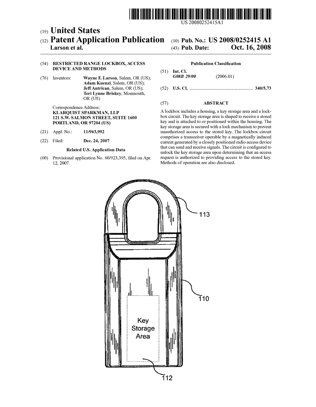 RESTRICTED RANGE LOCKBOX, ACCESS DEVICE AND METHODS - diagram, schematic, and image 01