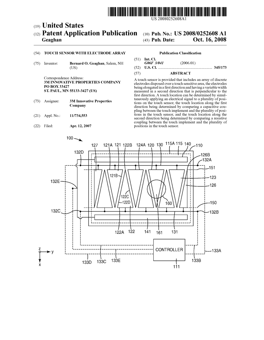 TOUCH SENSOR WITH ELECTRODE ARRAY - diagram, schematic, and image 01