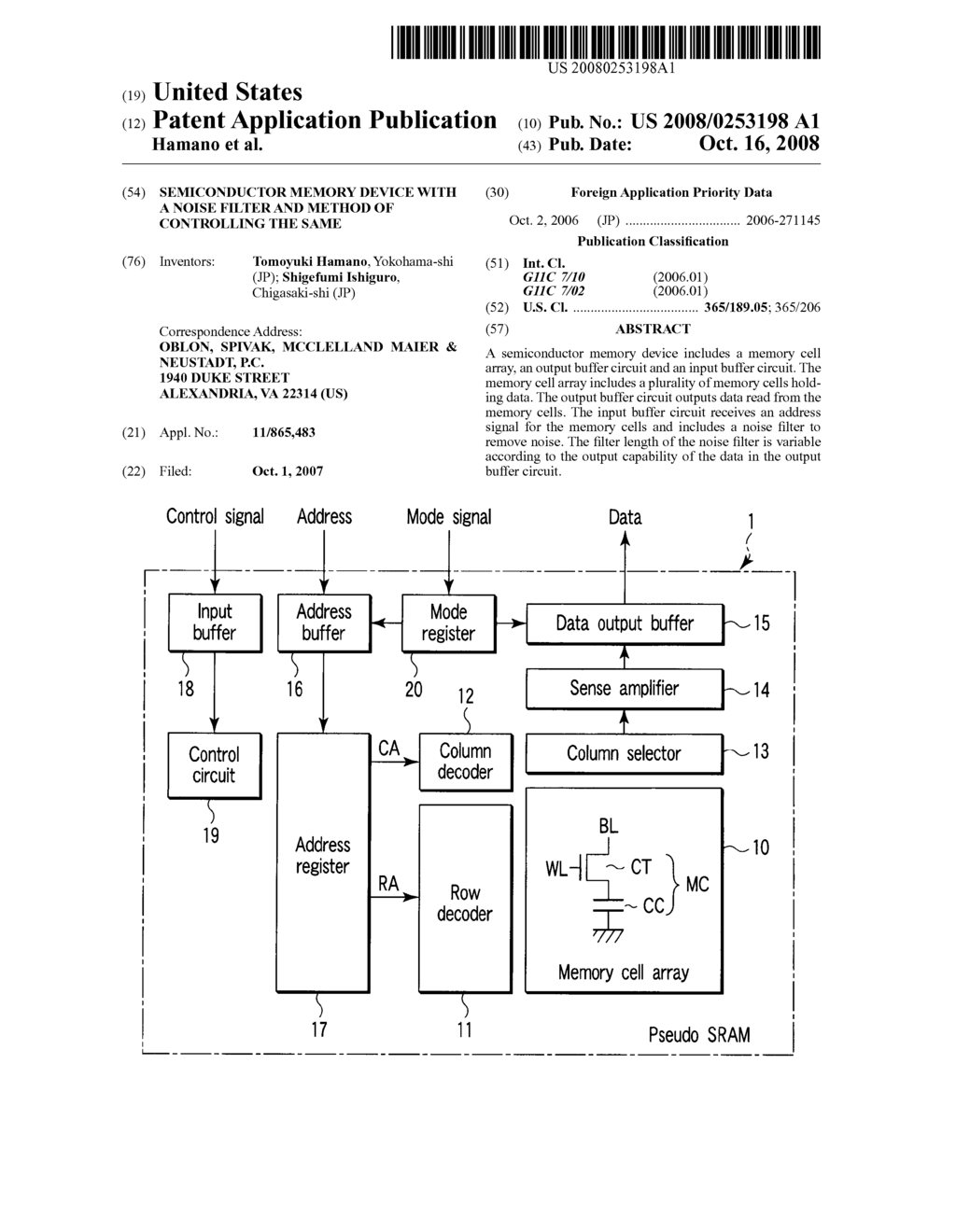 SEMICONDUCTOR MEMORY DEVICE WITH A NOISE FILTER AND METHOD OF CONTROLLING THE SAME - diagram, schematic, and image 01