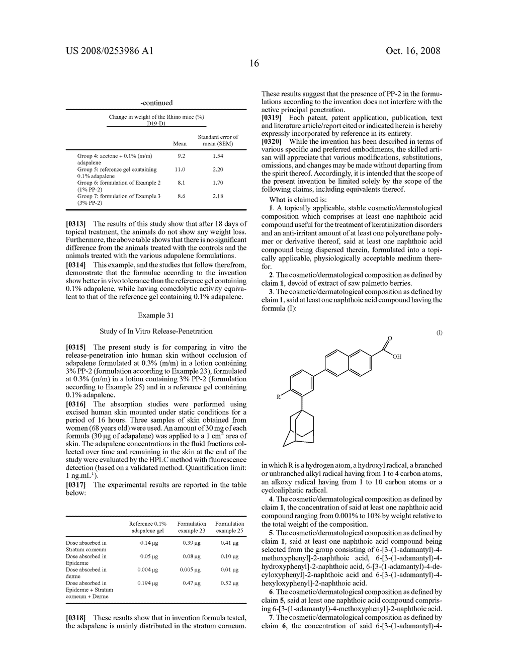 Cosmetic/dermatological compositions comprising naphthoic acid compounds and polyurethane polymers - diagram, schematic, and image 25