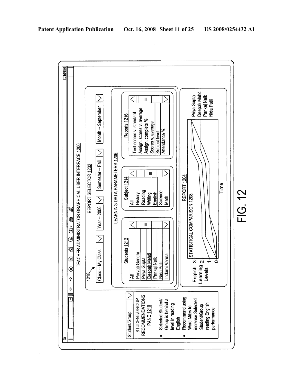 Evaluating learning progress and making recommendations in a computerized learning environment - diagram, schematic, and image 12