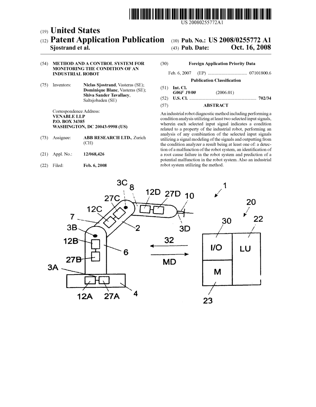 Method and a control system for monitoring the condition of an industrial robot - diagram, schematic, and image 01