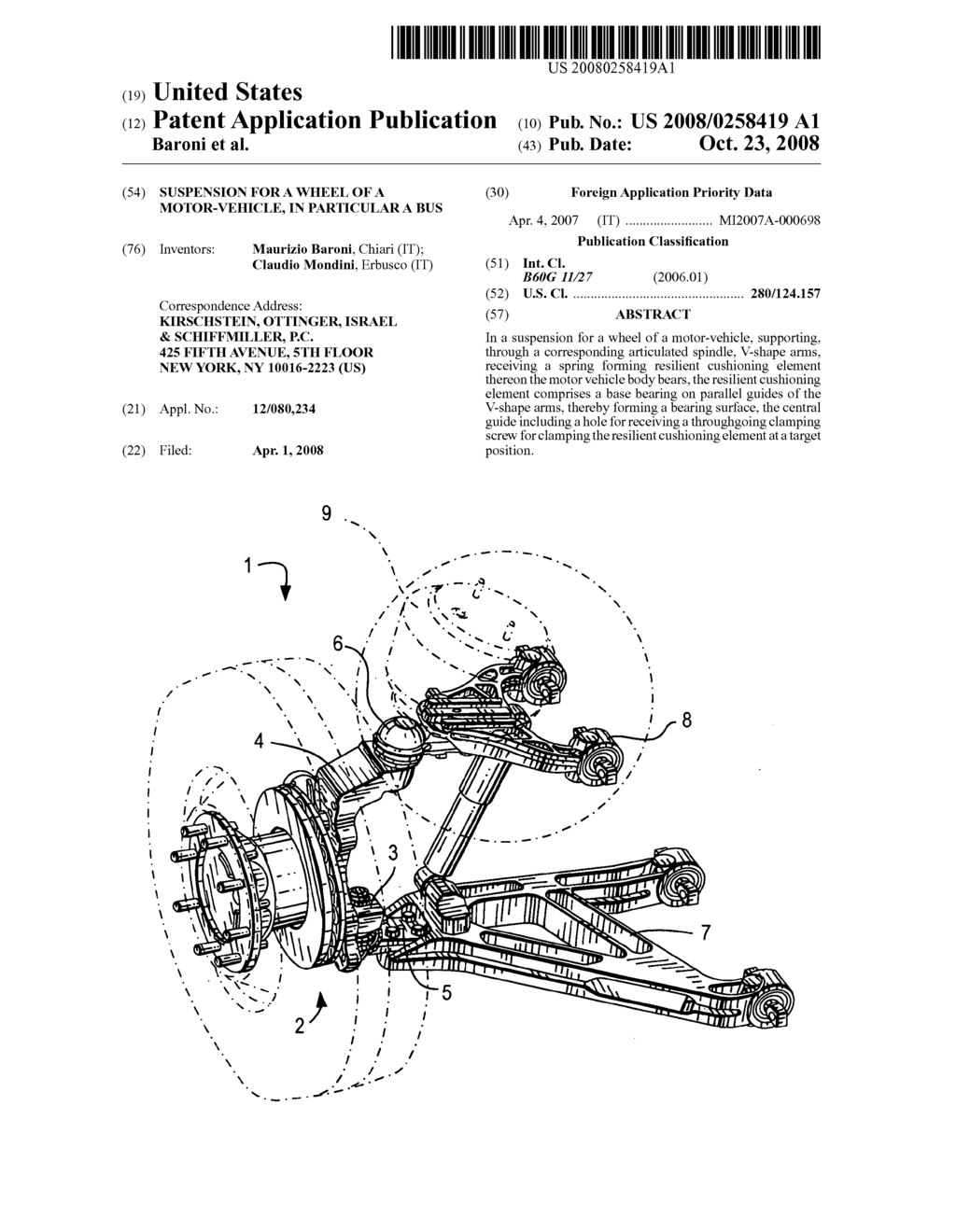 Suspension for a wheel of a motor-vehicle, in particular a bus - diagram, schematic, and image 01