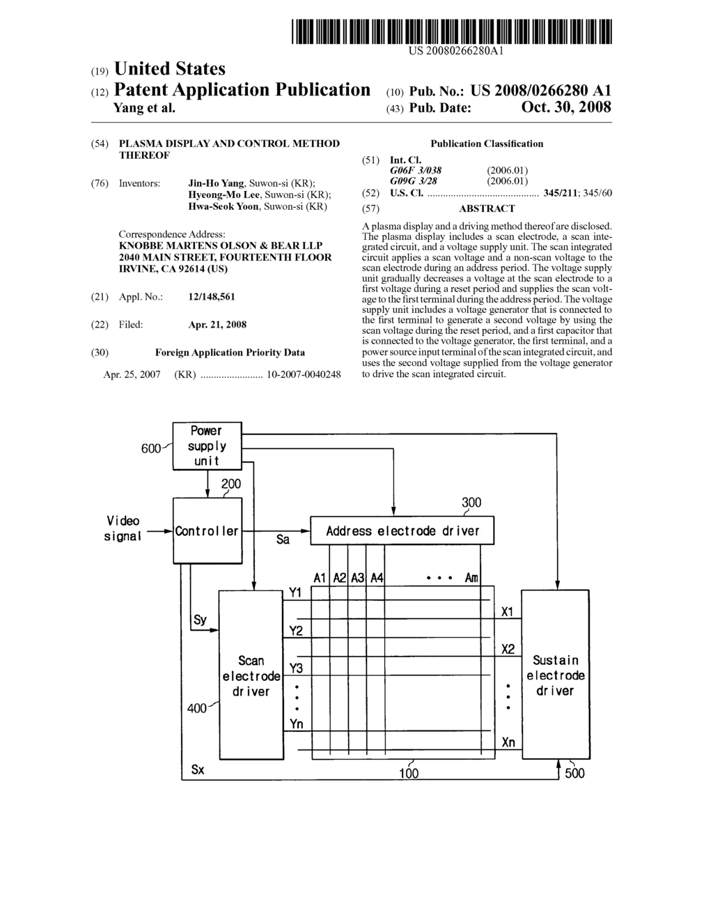 Plasma display and control method thereof - diagram, schematic, and image 01