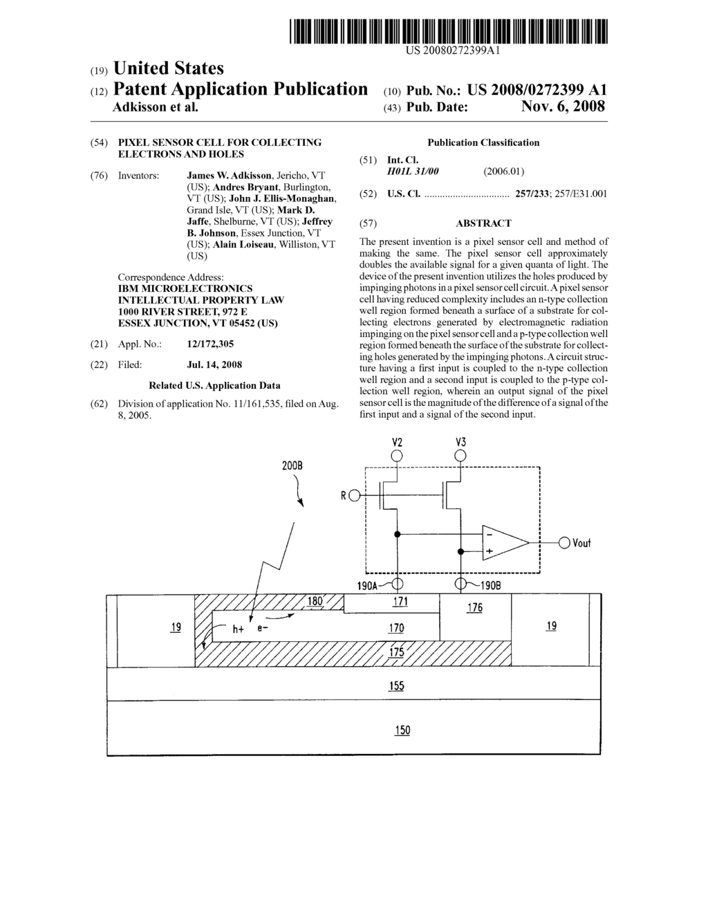 PIXEL SENSOR CELL FOR COLLECTING ELECTRONS AND HOLES - diagram, schematic, and image 01