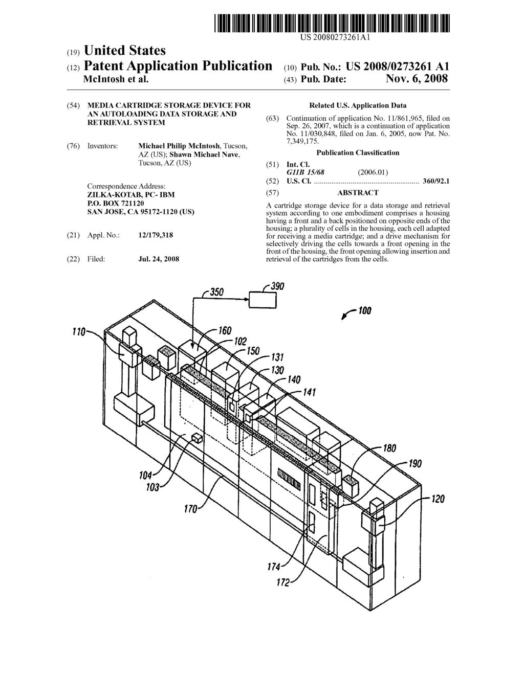 MEDIA CARTRIDGE STORAGE DEVICE FOR AN AUTOLOADING DATA STORAGE AND RETRIEVAL SYSTEM - diagram, schematic, and image 01